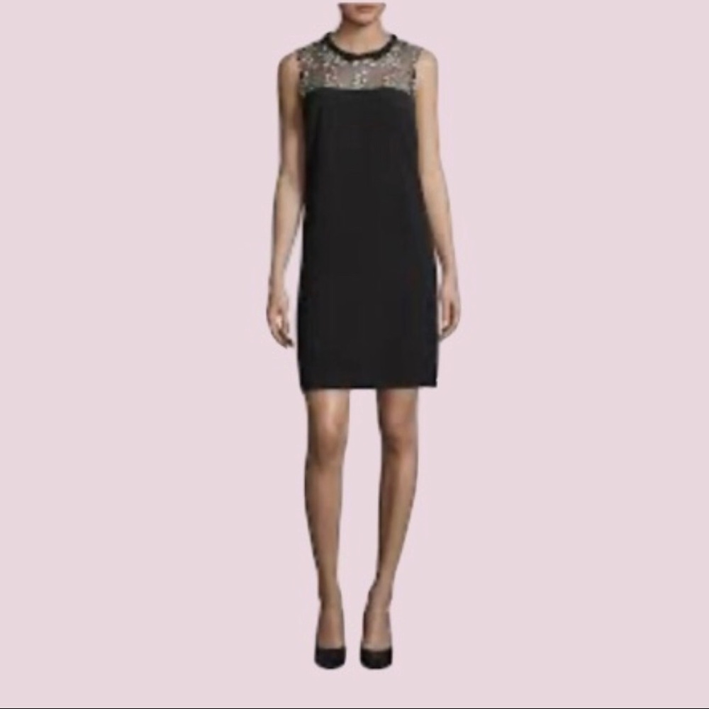 Karl Lagerfeld Embroidered Floral Mesh Black Dress